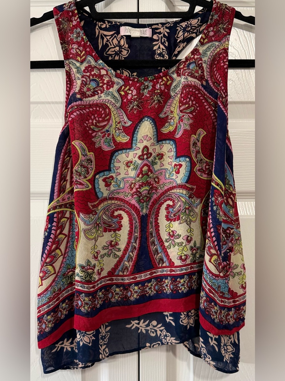 Patrons of Peace Boho Paisley Layered Tank Top Medium Festival Sheer Overlay